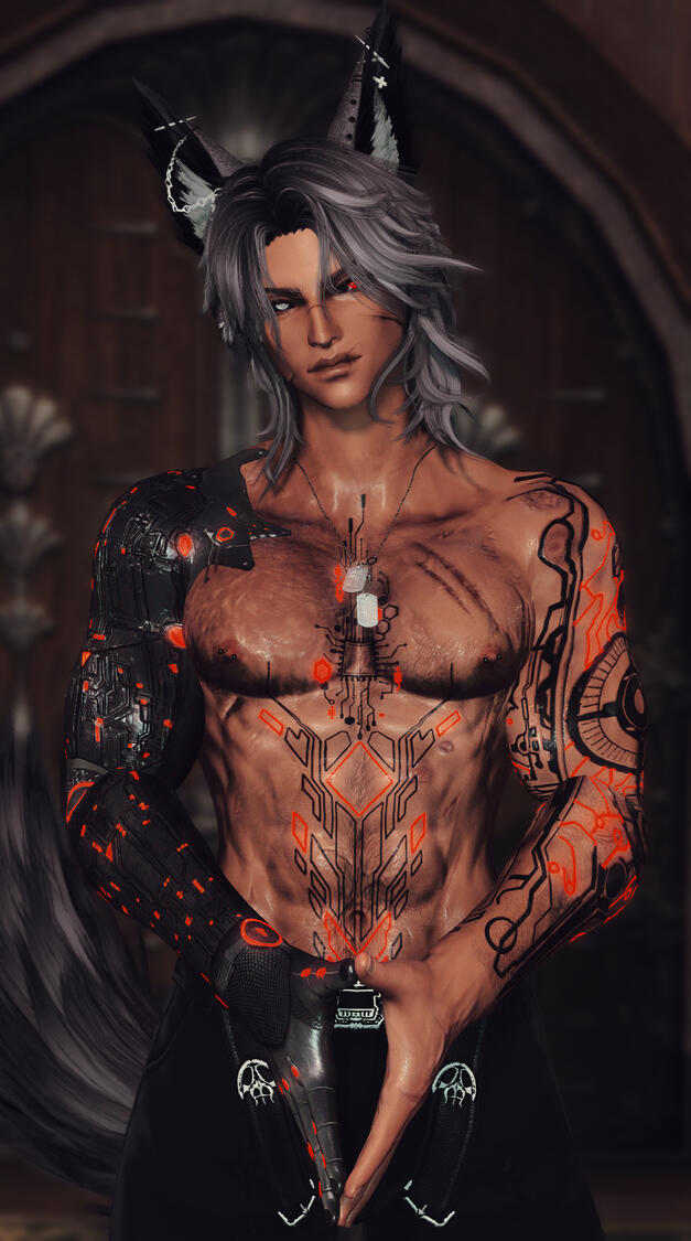 Viera Sculpt, Makeup, Brows & Lashes, ear/piercing edit, layered tattoo + glow